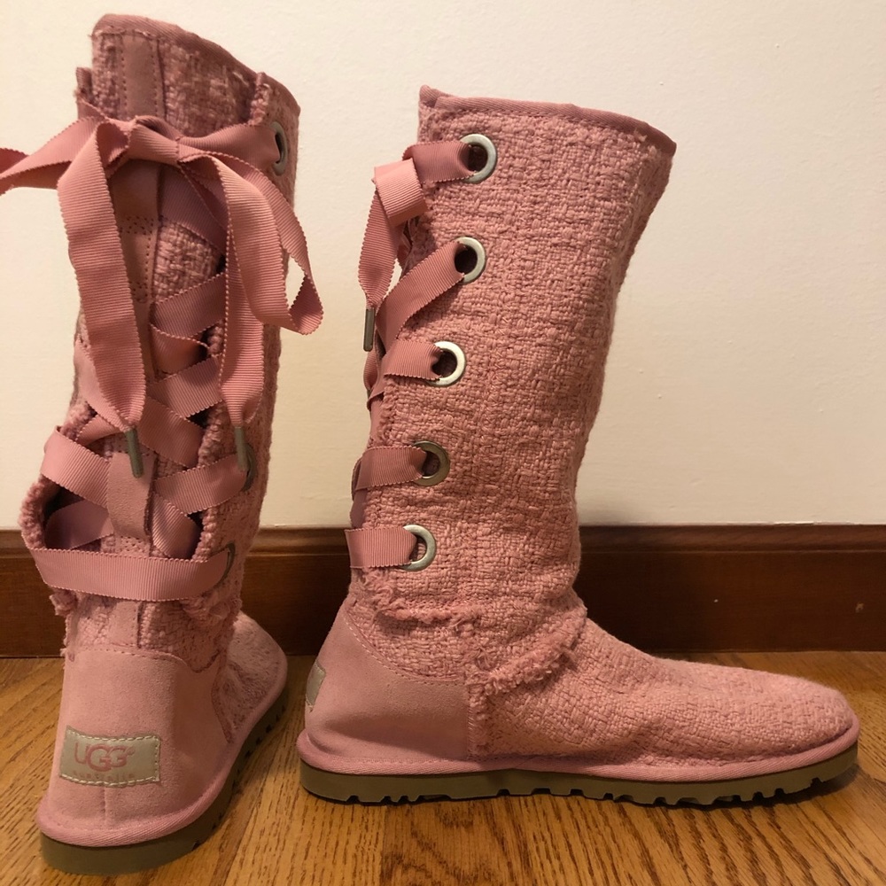 Pink unlined, lace-up Ugg Boots